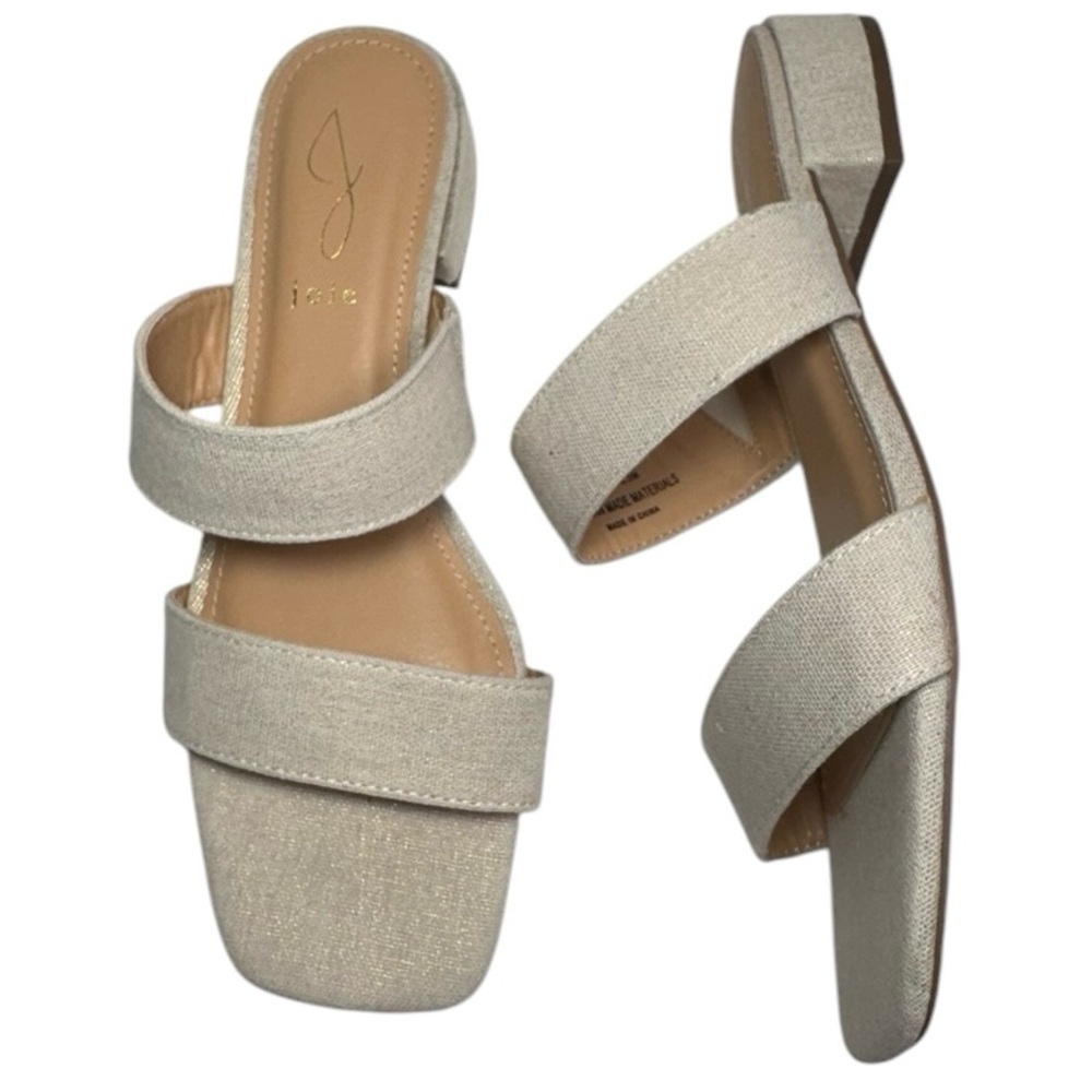 Joie Nolita Linen Color Open Square Toe Double Strap Block Heel Sandals Size 8.5